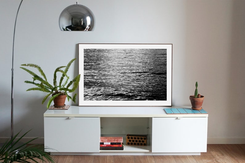 Black and White Limited Edition Giclée Print on Paper of Abstract Ripples under Moonlight, Minimal Seascape, Feng Shui Photo, Sugimoto Style image 1