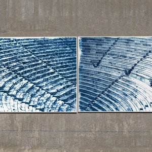 Diptych of Ancient Theaters, 200cmx70cm Cyanotypes on Watercolor Paper, Greek and Roman Architecture, Limited Edition of 20, Indigo Blue Art