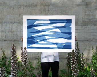 Layered Torn Paper III / Unique Monotype - Cyanotype on Watercolor Paper / 2022