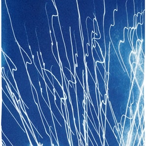 Large Diptych of Firework Lights, Blue and White City Lights, Minimal, Electrical Cyanotype on Watercolor Paper, Handmade, New Year's Eve image 4