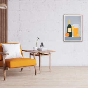 2023, Orange Mimosa, Modern Still Life, Silver Tones, Traditional Italian, Gray Hue Vertical Painting, Kitchen Scene, Restaurant Art, Cava image 3