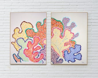 Vivid Coral beings / Gouache Crayon on Watercolor Paper / 2026