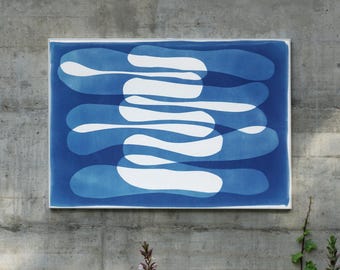 Push and Pull / Monotype - Cyanotype on Watercolor Paper / 2025