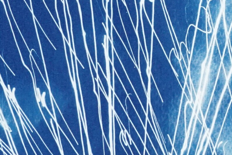 Large Diptych of Firework Lights, Blue and White City Lights, Minimal, Electrical Cyanotype on Watercolor Paper, Handmade, New Year's Eve image 8