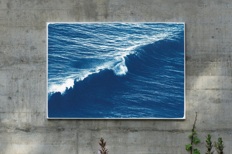 Nautical Cyanotype of a Long Wave in Venice Beach, Surf Art, Surf Wave, Contemporary Seascape, Meaningful Landscape, Coastal Design, Zen Art image 1