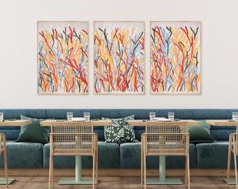 Coral Forest Triptych / Gouache Crayon on Watercolor Paper / 2025