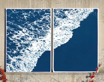 Deep Blue Sandy Shore / Cyanotype Diptych on Watercolor Paper / 2020