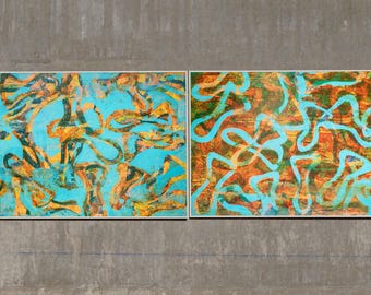 Joyous Sea 17 & 18 / Monoprint and Mixed Media on Paper / 2025