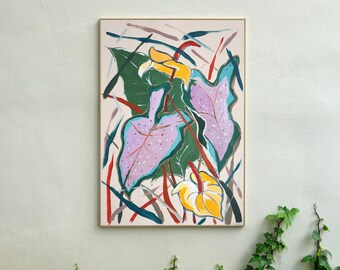 Pink Elephant Leaves / Acrylic Painting on Watercolor Paper / 2025