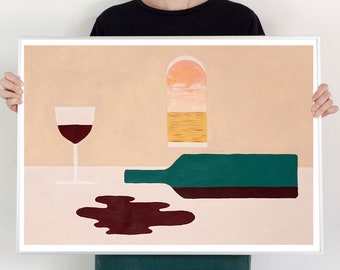 Empty Glass of Wine / Acrylic Painting on Watercolor Paper / 2023