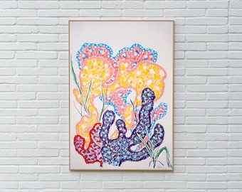 Fractal Sea Sponges II / Gouache Crayon on Watercolor Paper / 2026