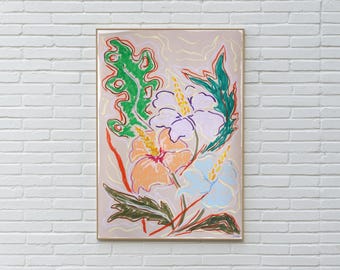 Hibiscus Trio / Acrylic Painting and Gouache Crayon on Watercolor Paper / 2025