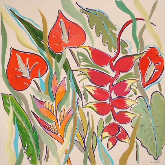 Squared Tropical Garden I / Acrylic Painting on Watercolor Paper / 2023