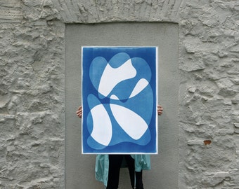 Mid-Century Shapes VII / Handmade Cyanotype on Watercolor Paper / 2024