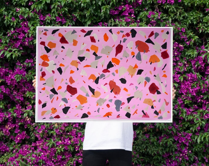 Pink Terrazzo Explosion / Acrylic Painting on Watercolor Paper / 2022