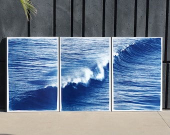 Los Angeles Crashing Wave / Cyanotype on Watercolor Paper / Limited Edition