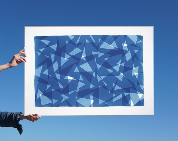 Transparent Layers Triangles I / Unique Monotype-Cyanotype on Watercolor Paper / 2021