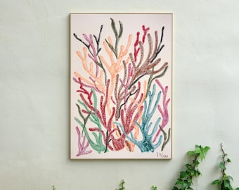 Red Marine Flora / Gouache Crayon on Watercolor Paper / 2025
