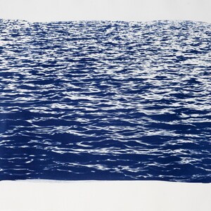 Blue Waves Seascape, Wall Art Cyanotype, Ocean Watercolor, Coastal Wall Art, Beach Decor, Waves Print, Beach Art, Sun Print, 50x70 cm image 2