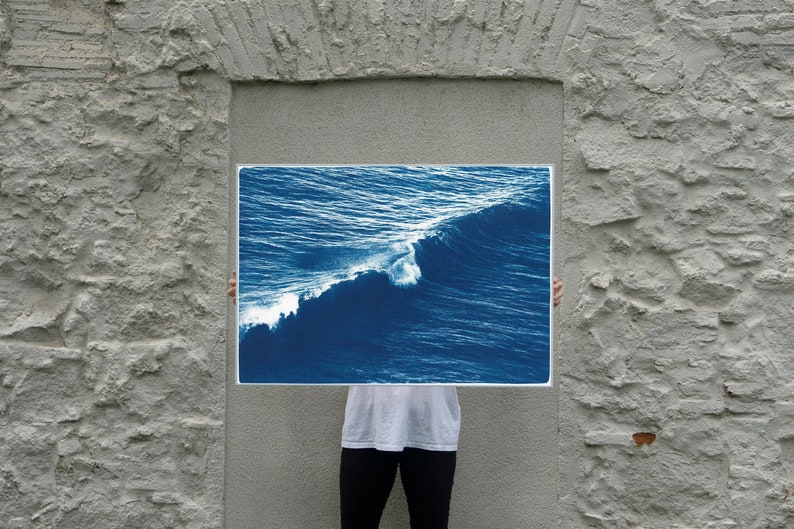 Nautical Cyanotype of a Long Wave in Venice Beach, Surf Art, Surf Wave, Contemporary Seascape, Meaningful Landscape, Coastal Design, Zen Art image 4