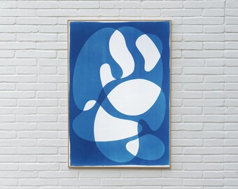 Mid-Century Modern Shapes X / Handmade Monotype Cyanotype on Watercolor Paper / 2025