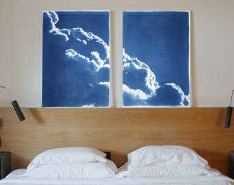 Floating Clouds Diptych / Cyanotype Print on Watercolor Paper / 2021