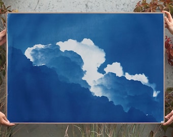 Azure Clouds / Handmade Cyanotype Print on Paper / 2021