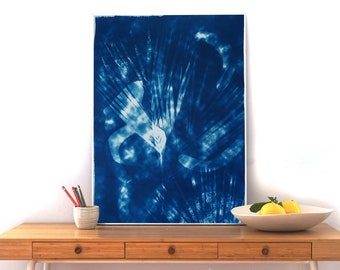 Abstract Cloudy Shades / Botanical Cyanotype on Watercolor Paper/  50x70cm