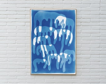 Dripping Paint / Handmade Unique Monotype Cyanotype on Watercolor Paper / 2025
