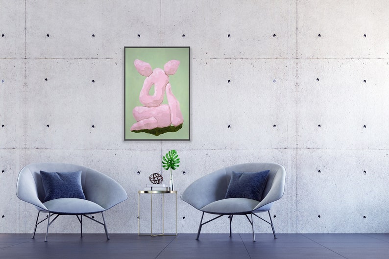 2024, Pink Rocks, Vertical Painting in Green and Pink, Garden Sculpture, Render style, Shades and Lights, Abstract, Surreal image 1