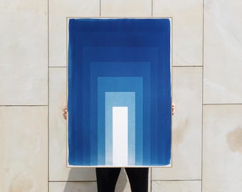 Rectangular Portal / Handmade Monotype Cyanotype on Watercolor Paper / 2025