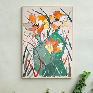 2024, Yellow Cactus Flowers, California Desert, Illustration Style Painting, Botanic Landscape, Desert Modernism, Acrylic Painting