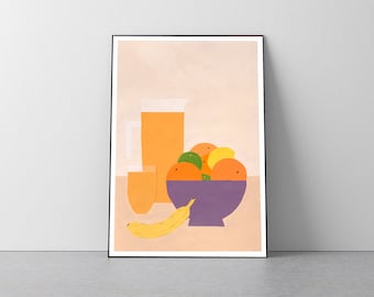 Orange Juice with Fruit Bowl / Acrylic Painting in Watercolor Paper / 2023