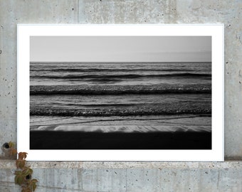 Pacific Beach Horizon, Colossal Seascape in Black and White, Navy Sunset, Pacific Island Photograph Sunset Island, Waves, Coastal Decoration