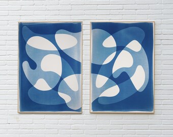 Retro Overlaps II / Handmade Monotype Cyanotype on Watercolor Paper / 2026
