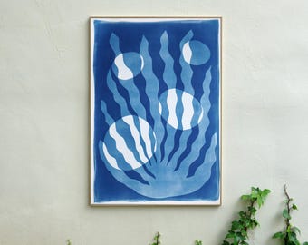 Algae with Bubbles / Monotype - Cyanotype on Watercolor Paper / 2025