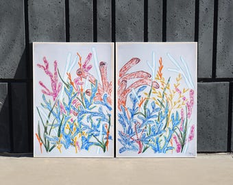 Colorful Corals I / Acrylic Painting and Gouache Crayon on Watercolor Paper / 2025