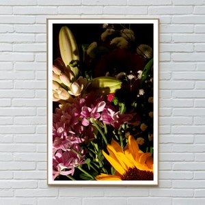 Colorful Flower Bouquet Mix, Large Still Life Photography, Soft Lights and Shades, High Contrast, Nature, Classy Style, Naturalistic Home