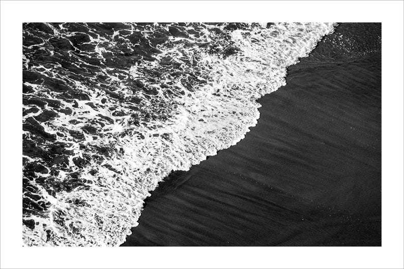 Minimal Extra Large Giclée Print of Deep Black Sandy Shore, Contemporary Black and White Seascape Photograph, Nautical, Zen, Limited Edition image 2