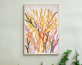 Orange Marine Flora / Gouache Crayon on Watercolor Paper / 2025