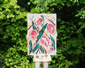 Dragon Fruit Bush / Acrylic Painting and India Ink on Watercolor Paper / 2024