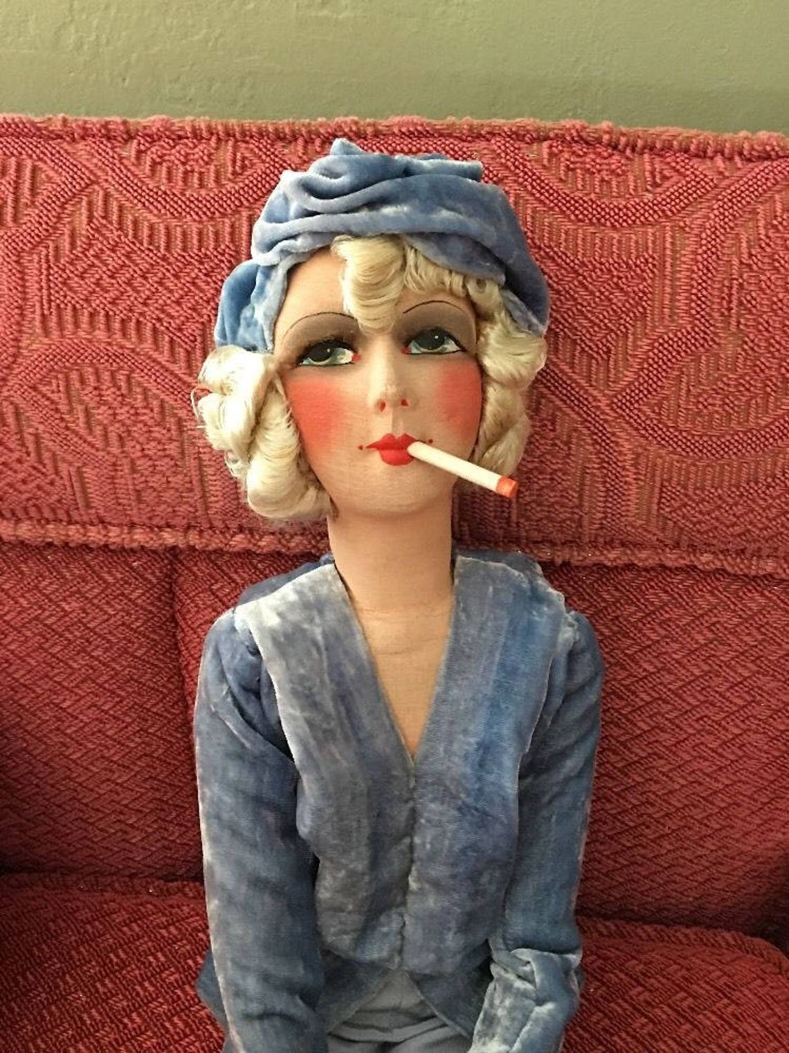 SALE. Flapper smoker doll 1920 velvet French Boudoir Doll Etsy