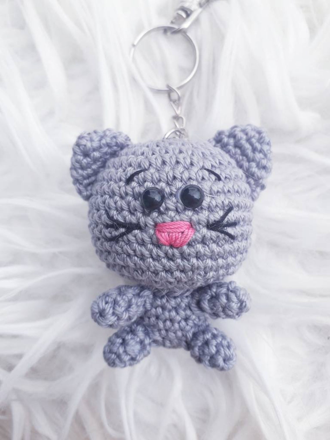 Keychain cat/ Amigurumi cat keychain/ Gray cat keychain/ Cute | Etsy