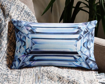 Diamond Decorative Pillow - Crystal Pillow Cover - Accent Cushion, Abstract Geometric Office Bedroom & Living Room Decor, Gemstone Art