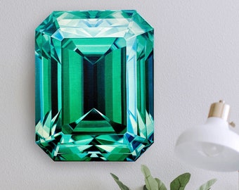 Emerald Canvas Art Print - May Birthstone - Crystal painting Watercolor prints Crystal print Gemstone Home decor Gem Wall Art