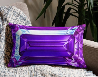 Amethyst Dreams Decorative Premium Pillow, Purple Crystal Cushion, Gemstone Accent Cushion, Abstract Geometric Bedroom & Living Room Decor