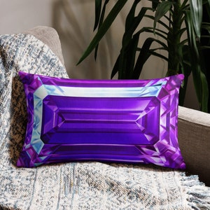 Amethyst Dreams Decorative Premium Pillow, Purple Crystal Cushion, Gemstone Accent Cushion, Abstract Geometric Bedroom & Living Room Decor