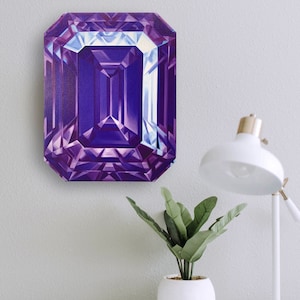 Amethyst Canvas Art Print - February Birthstone - Emerald Diamond cut painting Watercolor Crystal print Gemstone Home decor Gem Wall Art