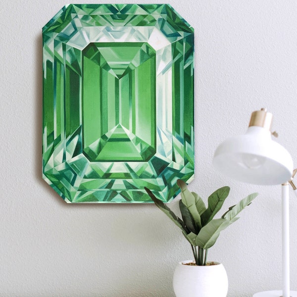 Emerald Canvas Art Print - May Birthstone - Crystal painting Watercolor prints Crystal print Gemstone Home decor Gem Wall Art