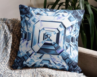 Diamond Decorative Pillow - Crystal Pillow Cover - Accent Cushion, Abstract Geometric Office Bedroom & Living Room Decor, Gemstone Art